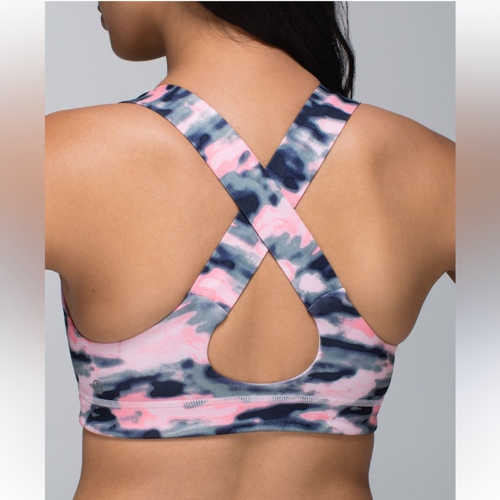 Lululemon Athletica Pink and Gray Camo all sport Sports Bra